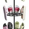 BeShero Revolving Shoe Tree Rack,Metal Revolving Shoe Rack,Round Shoe Storage Stand- Three Tier Home Shoe Organizer - Holds Up to 12 Pairs of Sho