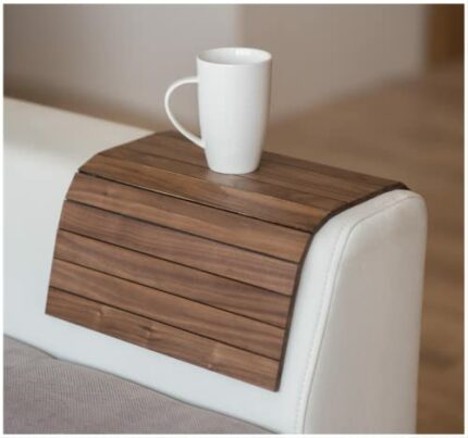 EWART WOODS Sofa arm Tray Table Couch Bedside Wood Coaster Coffee Cup Foldable Protector mat tv Chair armrest Caddy end Tables Trays (Walnut Wood