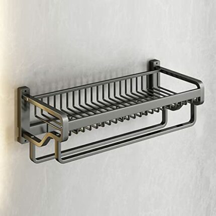 HIGOH Towel Rack Towel Rack,Bathroom Shelf,Wall-Mounted Bathroom Light Towel Rod Hook Bathroom Hardware