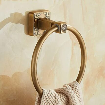 RAKUTE Solid Aluminium Wall-Mounted Round Antique Brass Color Towel Ring, New Bathroom Towel Holder, Towel Rack for Bathroom Accessories Bathroom