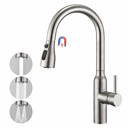 CREA High Arc Kitchen Sink Mixer Tap with Pull Out Spray, Single Lever Kitchen Tap, High Pressure Sink Tap with Magnetic 3 Functions 360° Swivel
