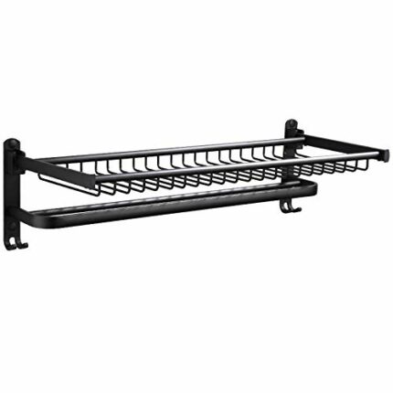 N/A Bathroom Towel Rack Foldable Towel Rail Aluminum 60cm Black Fixed Bath Towel Holder Folding Bath Shelves