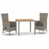 vidaXL Garden Dining Set 3 Piece Outdoor Dining Set Chair and Table Armchair Patio Dinner Table and Chair Grey Poly Rattan and Solid Wood Acacia
