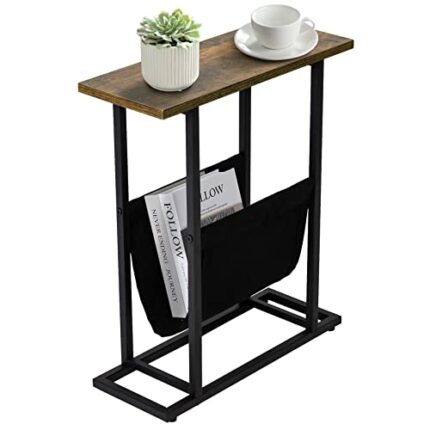 Narrow Small Side Table for Small Spaces, Living Room - Slim End Table with Magazine Holder - Skinny Bedside Table Small Nightstand Bedroom - Ind