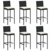vidaXL Garden Bar Set 7 Piece with Cushions Outdoor Patio Terrace Backyard Furniture Dining Table and Chair Seating Poly Rattan Black