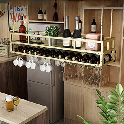 EMISOO Wine Racks Ceiling-Type Wine Holder, Wine Bottle Holder Hanging Wine Glass Racks Goblet Stemware Racks Under Cabinet Kitchen Bar Home Deco