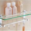 Towel Rack Wall Mount Bathroom Shelf with Hooks Multifunctional Space Aluminum Material 7Mm Tempered Glass Shelf Towel Rack/15 * 50Cm
