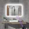 AI-LIGHTING Bathroom LED Vanity Mirror with Shaver Socket, Bluetooth Speaker, 3 Color LED Lights, Touch Switch, Demister Pad Waterproof IP54 50x7