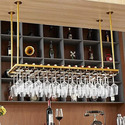 EMISOO Wine Rack Wall Mounted - Hanging Wine Rack | Iron Wine Rack | Modern Minimalist Style | Adjustable Metal Ceiling Wine Glass Rack | Kitchen
