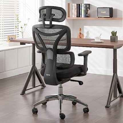 Ximstar Ergonomic Office Chair,Home Office Desk Chair with Adjustable Headrest & Armrest, High Back Mesh Computer Chair with Thickened Cushion &