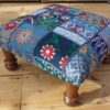 Classic Patchwork Brocade deep Blue Indian Footstool