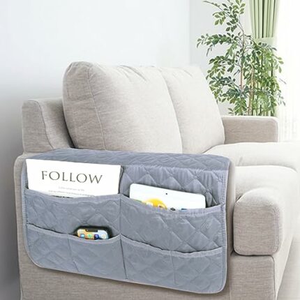 NiCoLa Armrest Covers for Sofa, Grey Chair Arm Covers, Washable Armchair Arm Covers with 6 Pockets for Sofas, Recliner Chair, Armchairs (Grey)