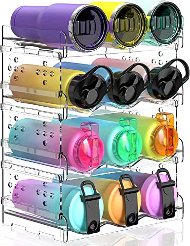 Stackable Water Bottle Organiser Rack,4 Pack Water Bottle Holder for Cabinet Pantry Fridge,Clear Water Bottle Storage Rack Wine Rack for Kitchen