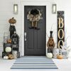 Blue Striped Outdoor Rug, 3'x5' Cotton Hand-Woven Reversible Area Rug Fall Front Porch Rug Washable Front Door Mat Welcome Layered Halloween Door