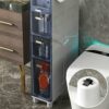 Bathroom Floor Cabinet Narrow Tall Slim Storage Tower, Sturdy Frame Narrow Toilet Paper Storage Cabinet with Clear Drawers and Casters for Small
