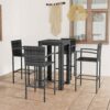vidaXL Outdoor Bar Set 5 Piece Garden Dining Set Garden Bar Outdoor Furniture Set Garden Table and Chairs Bistro with Armrest Poly Rattan Grey