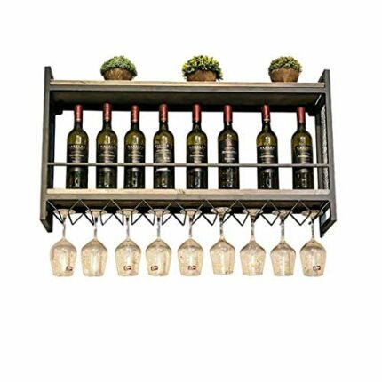 CRODY Wine Racks,Wine Holder Industrial Wall Mounted Loft Retro Iron Metal Wine Rack Shelf, Wine Bottle | Glass Rack Holder 18 Wine Glass Storage