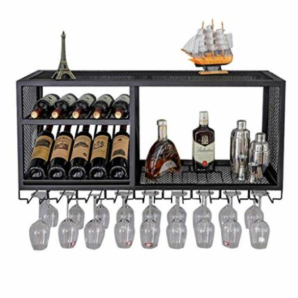 EYLINK Wine Racks,Wine Shelf with Glass Holder | Wine Racks Wall-Mounted Metal | Wine Glass Holder | Wine Bottle Holder | Wall Shelf Cube for Bar