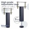 Btowin VCF 8-9 Inch / 20-22.5cm Adjustable Metal Bed Frame Support Legs, 4Pcs T-Shaped Heavy Duty Adjustable Height Center Support Leg for Steel
