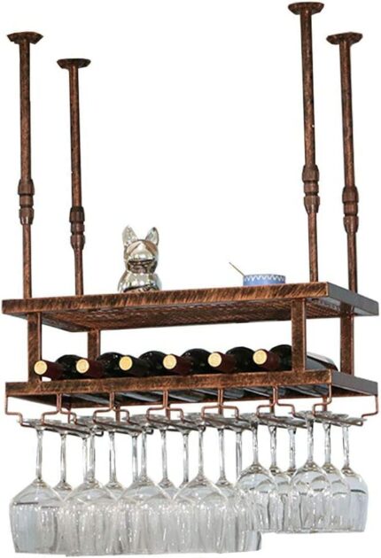 Wine racks Ceiling-Type Wine Holder/Adjustable Wall Mounted Wine Bottle Holder Hanging Wine Glass Racks/Goblet Stemware Racks/Vintage Home Decor