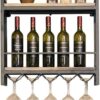 EYLINK Vintage Wine Racks Wall-Mounted, Kitchen Bar Unit Floating Shelves Rustic Wood Board Wine Bottle Holder Metal Iron Wine Glass Rack Goblet