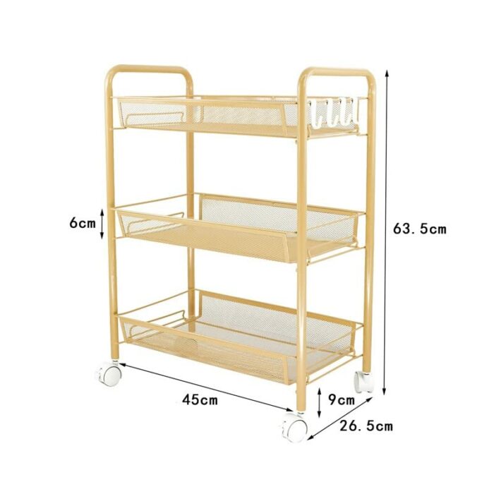 DLOETT Kitchen Bathroom Bathroom Shelving Trolley With Wheel Three-layer Storage Rack With Hook Trolley (Color : Argento, Size : Light Grey)