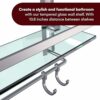 Vdomus Tempered Glass Bathroom Shelf with Towel Bar Wall Mounted Shower Storage, Brushed Silver Finish 15.2 X 5 X 16.1 inches 2 Tier Glass Shelf