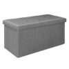 Bonlife Large Folding Balck Ottoman Storage Box with Lid,Linen Footrest Stool Bedroom Bench Seats,Toy Box Chest Living Room Furniture 76x38x38cm