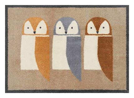 Turtle Mat - Barnie Owl Trio - Design, Indoor Highly Absorbent Barrier Mat 60x85cm approx. Multi Grip backing