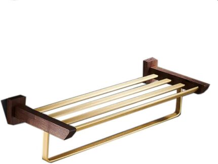 bathroom towel rack, Towel Bar Black Walnut and Aluminum Towel Rails Heavy Duty Towel Holder Wall Mounted Towel Storage Rack for Bathroom, Kitche