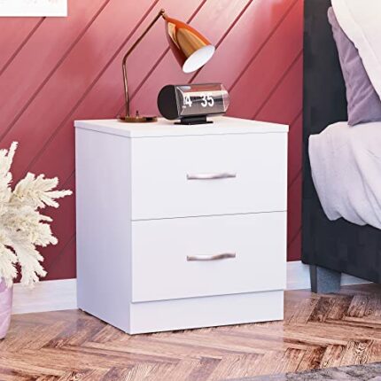 Vida Designs White Bedside Cabinet, 2 Drawer With Metal Handles & Runners, Unique Anti-Bowing Drawer Support, Riano Bedroom Furniture