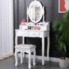 Centro Dressing table With Oval Mirror & 4 Drawer Stool Set Makeup Vanity Table, Cosmetic Bedroom Dresser Make Up Desk For Bedroom Furniture
