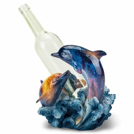 MayRich Company 11532 Jumping Rainbow Swirled Dolphins Multicolor 8 x 7.5 Inches Resin Tabletop Wine Bottle Holder Rack