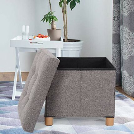 Ejoyous Dark Gray Footstool, Dark Gray Storage Stool Widely Used with 4 Wooden Legs Removable Cushion for Living Rooms