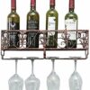 OUSIKA Wine Racks,Wine Lovers/Wall Mounted Metal Wine Rack Rustic Wine Shelf Stem Glass Holder & Wine Cork Storage Wine Glass Rack Hanging -Wall