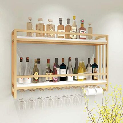 SUCHETA Wine Rack Wall-Mounted Hanging Wine Glass Holder 2-Layer Storage Industrial Wine Cabinet Shelves High Glass Rack Iron Bottle Holder With