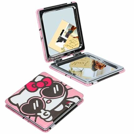 Gaffey 2PCS Kitty Compact Mirror Cute Travel Kitty Compact Mirror Classical Cartoon PU Leather with 1X/2X Magnifying Makeup Mirror Carry Out Make