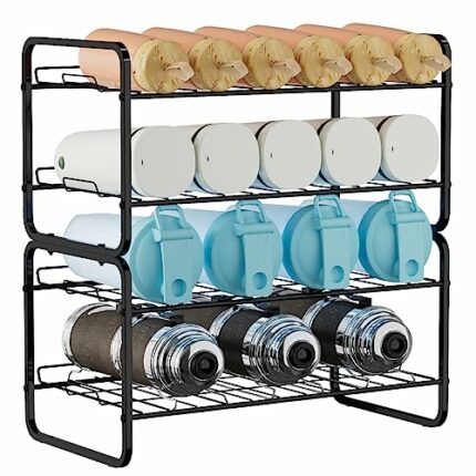 ETELI Stackable Water Bottle Organizer for Cabinet Refrigerator Metal Water Bottle Storage Rack Small Bottle Shelf Organizer 2 Pack 4 Tier Hold 2