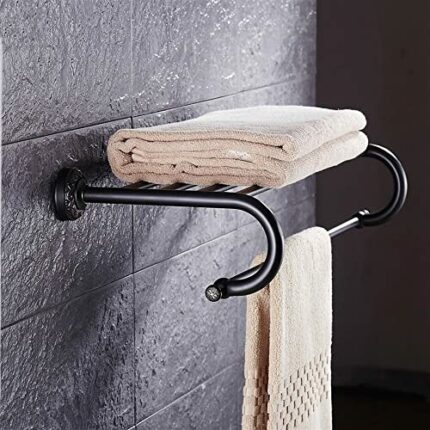 HIGOH Towel Racks,Bathroom Towel Rack Wall Mounted Towel Holder,European-Style Bath Towel Rack,Simple All-Copper Bronze Towel Holder,Retro Bronze