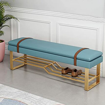 Luxury Shoe Rack Organizer,Comfortable Footrest Stool for Bedroom,Entryway Pu Leather Shoe Storage Bench,Modern Metal Shoe Bench with Upholstered
