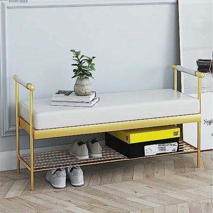 shoe storage bench ottoman Storage Benches Entryway Bench With Armrest,Thickened Upholstered Shoe Bench Shoe Organizer Shoe Rack Bench,Modern End