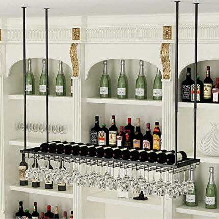 EMISOO Wine Rack Morden Style Hanging Wine Glass Rack, Ceiling Decoration Shelf for Bar Restaurants Kitchen or Wine Cellar Storage, Adjustable He