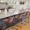 DINGZZ Faux Leather High Bar Stool with Backrest, Set of 2, Brown Bar Stools Set of 2 Chair Bar