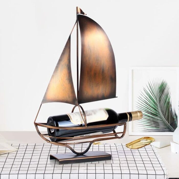 N/A Sailing Wine Bottle Holder Iron Art European Creative Wine Rack Bottle Storage Holder Home Decoration