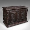 Small Antique Carved Coffer, English Oak, Gothic Revival, Blanket Box, Victorian