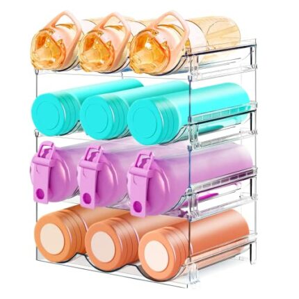 Yeelan Stackable Water Bottle Organiser, 4 Pack Plastic Water Bottle Holders, Clear Bottle Storage for Cabinet, Pantry, Freezer, Wine Rack Drink