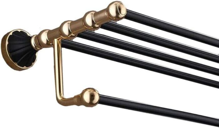 Towel Rack, Simple Bath Towel Rack Double-Layer Aluminum Alloy, Fashionable Black Gold Bathroom Rack Kitchen Bathroomniture Ornament