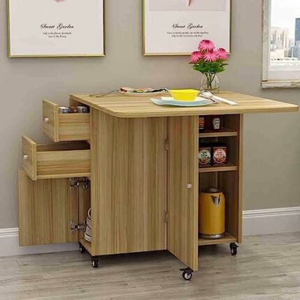 Shykey Drop Leaf Kitchen Table with Round Edge,Movable Folding Dining Table,Multifunctional Extendable Dining Table,Storage with Drawer,for Dinin