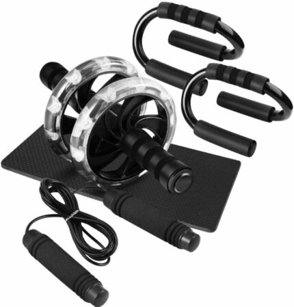 Fitness Kit Body Workout Yoga Ab Roller Set Gym Exercise Home Use Strength Training Abdominal Trainer Equipment (Ab Roller Wheel, Skipping Rope,
