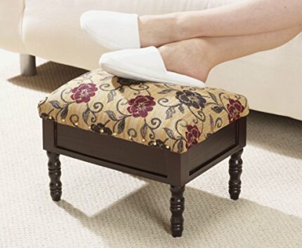 Footstool With Storage Compartment and Fabric Padded Lid - Floral Finish